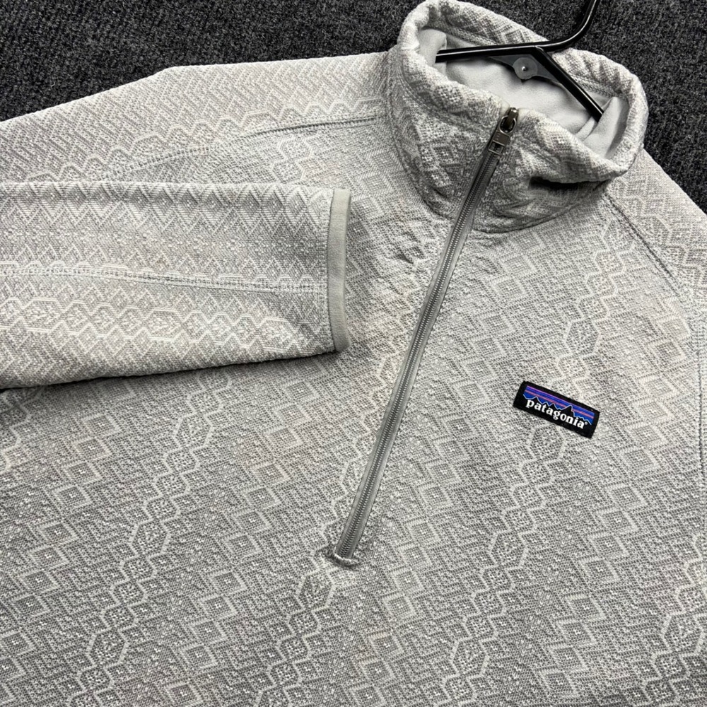 Patagonia Better Sweater 1/4 Zip Fleece Grey Geometric Diamond Knit Mens Medium